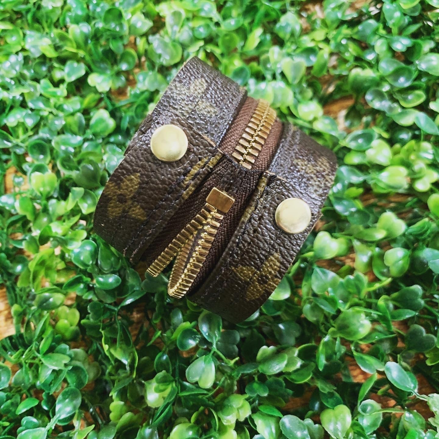 Repurposed Open Louis Vuitton Leather Zipper Bracelet