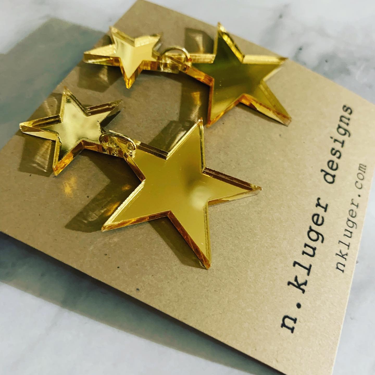 Gold Mirrored Double Star Acrylic Drop Earrings