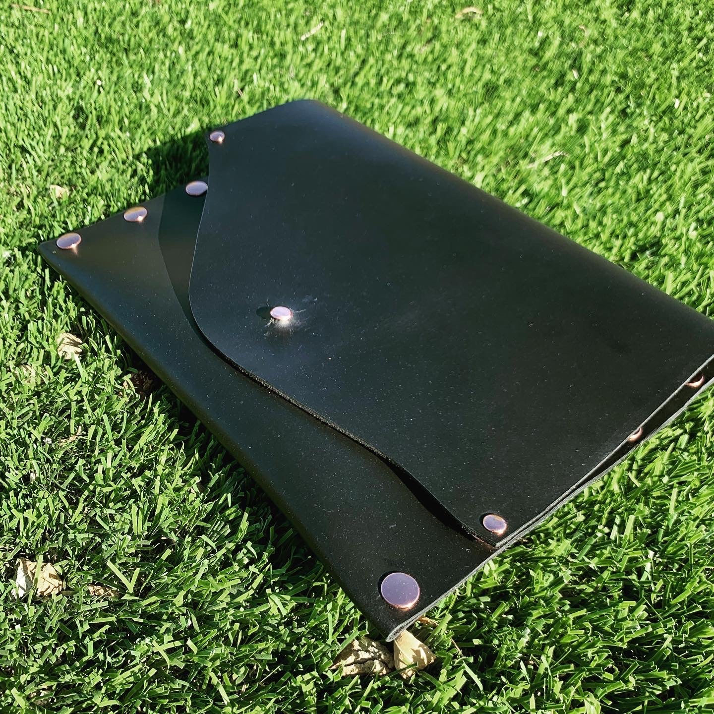 Black Leather Clutch with Copper Rivets