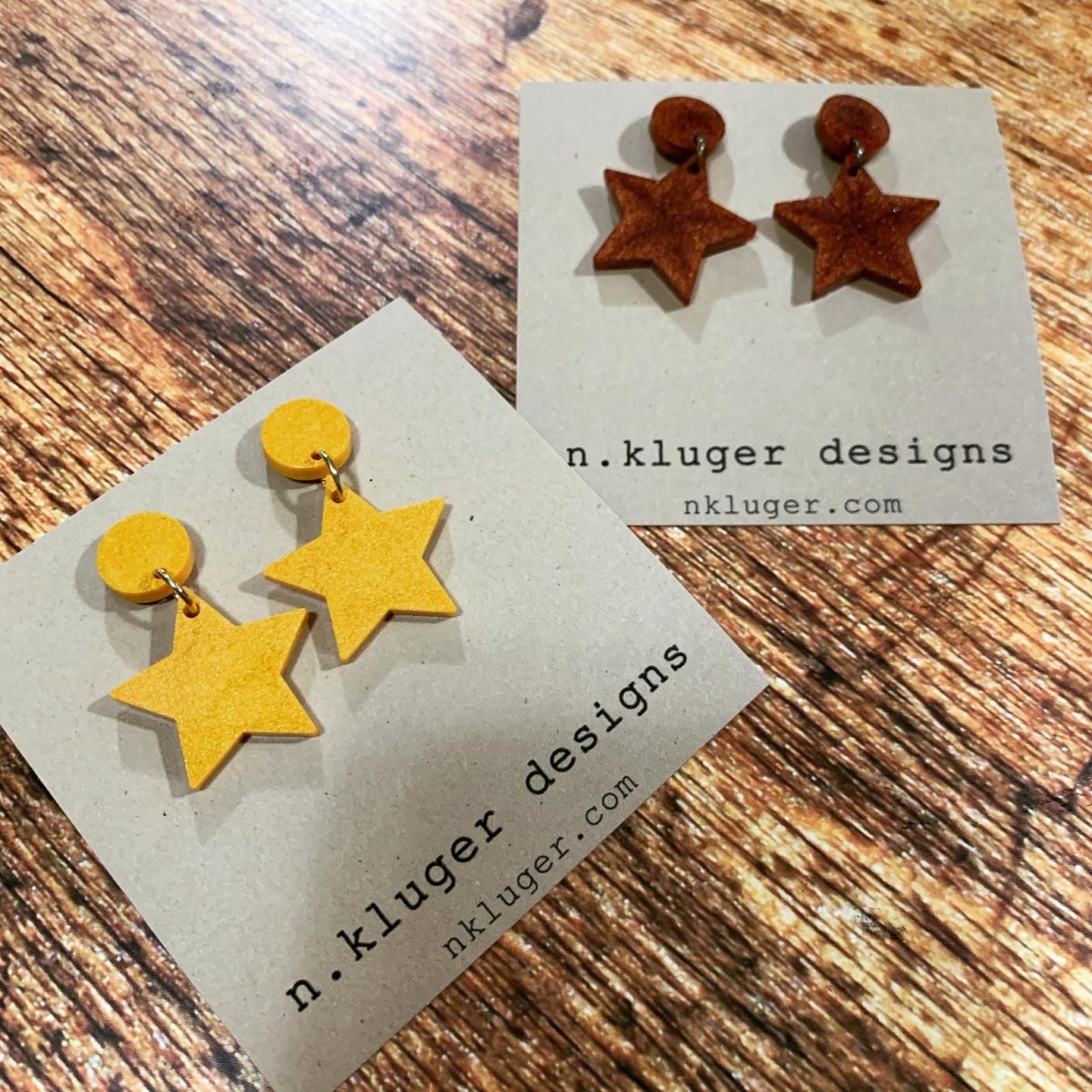 Shimmering Matte Gold Star Resin Drop Earrings