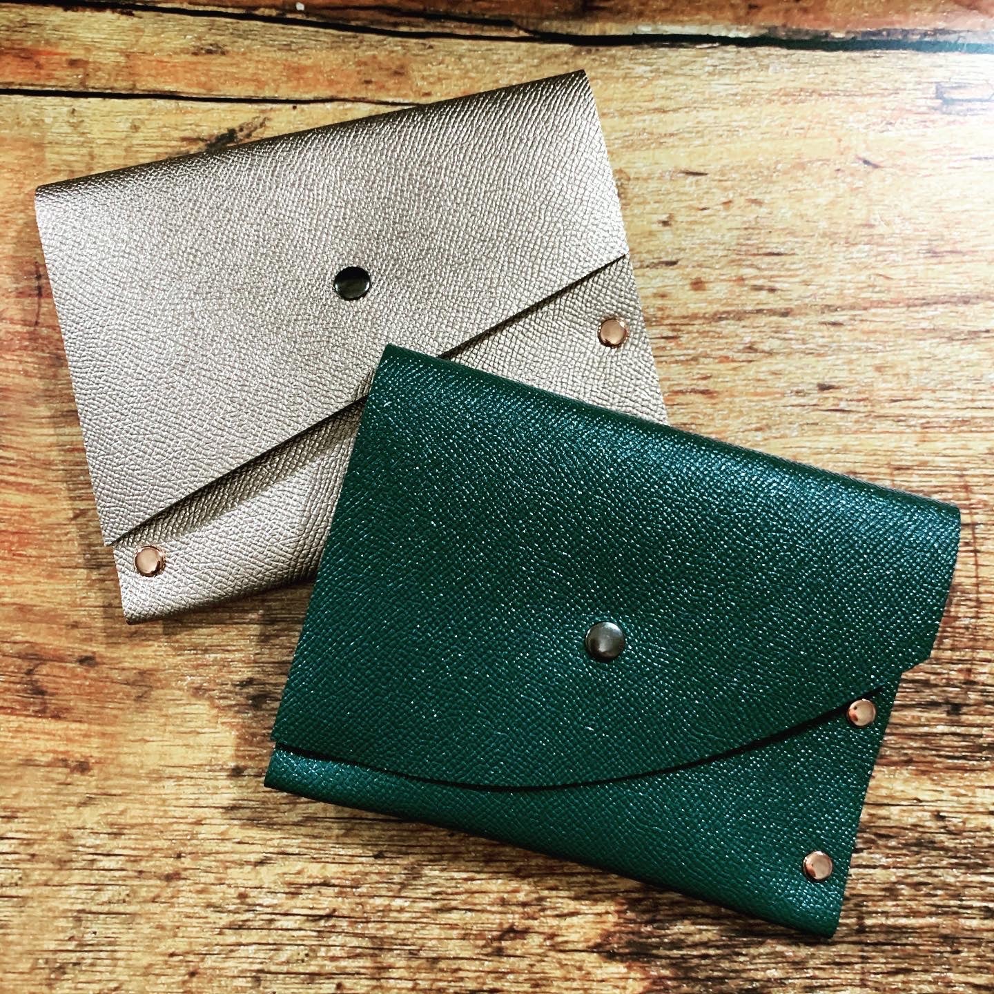 Glittery Teal Green Leather Card Case / Mini Wallet