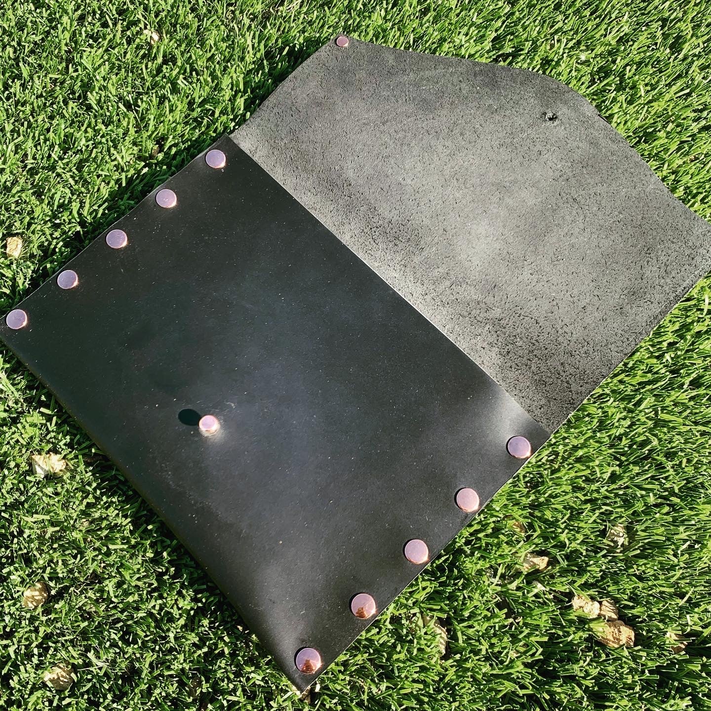 Black Leather Clutch with Copper Rivets