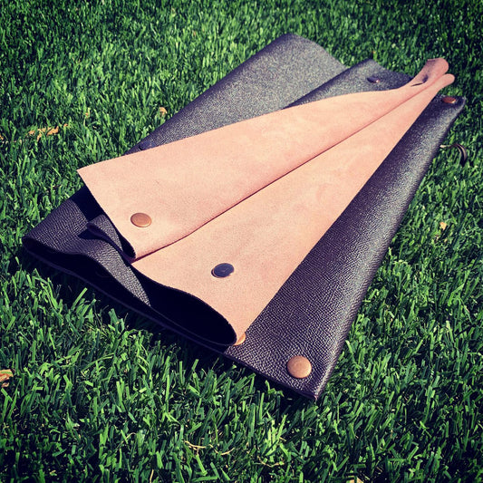Brown Leather with Pink Suede Oversized Fan Clutch
