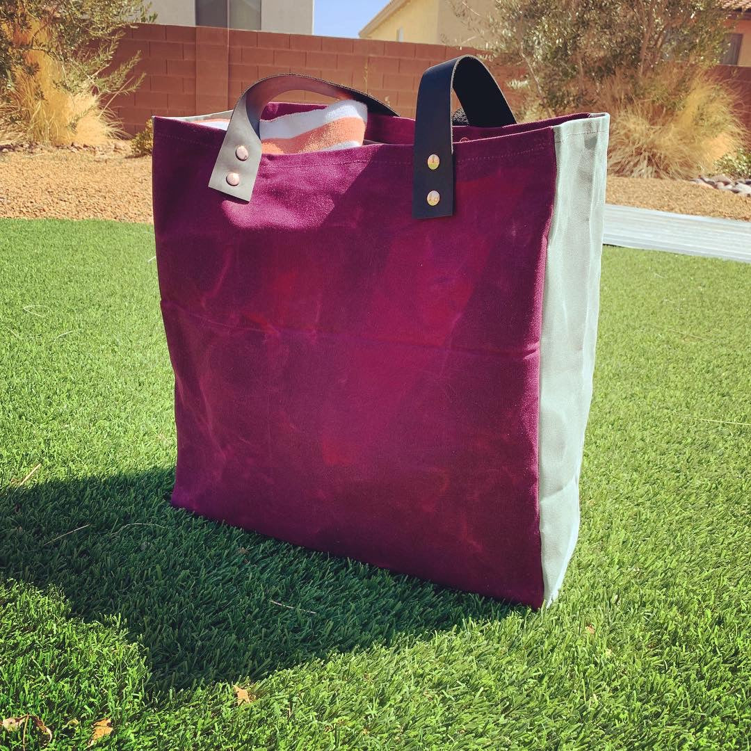 Oversized Waxed Canvas Color-Block Beach Bag / Tote Bag