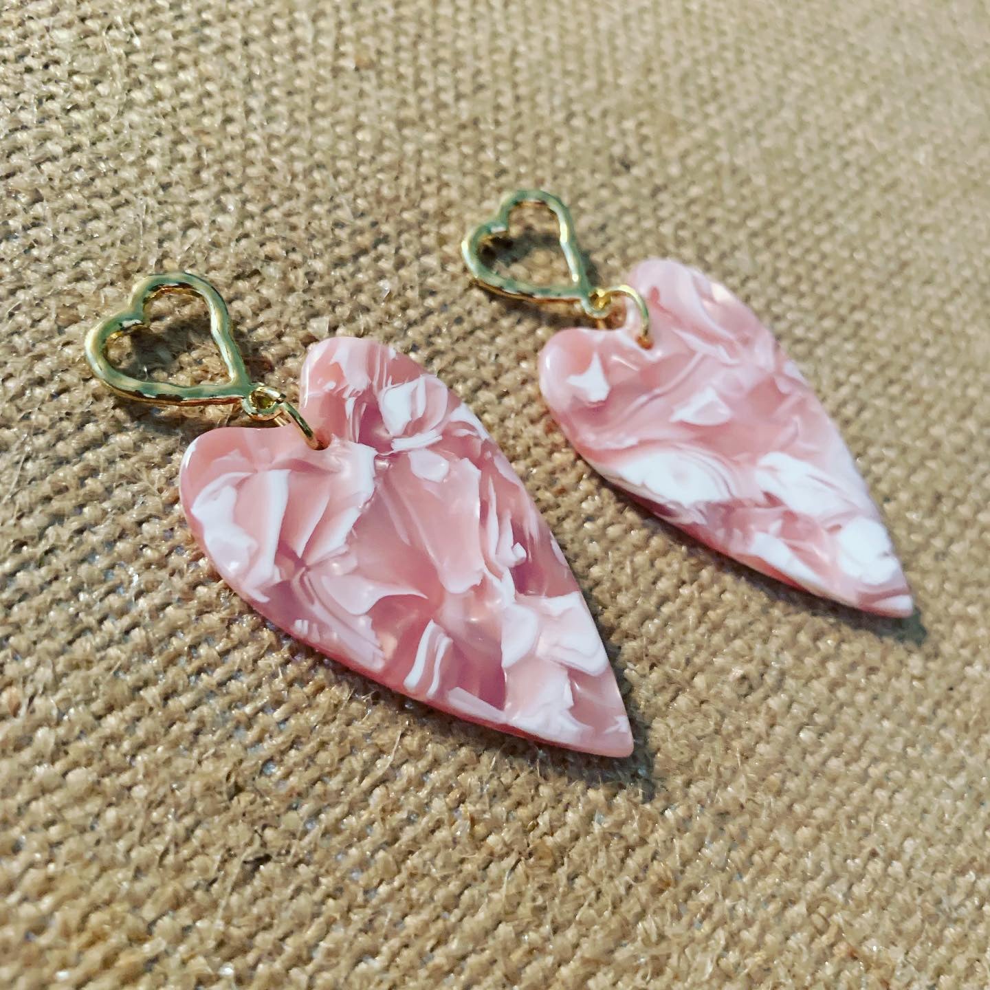 Pink Hearts on Hearts Acrylic Drop Earrings