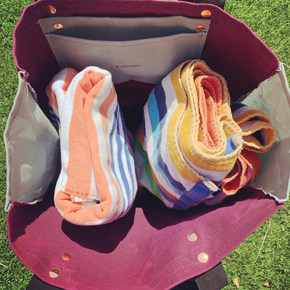 Oversized Waxed Canvas Color-Block Beach Bag / Tote Bag