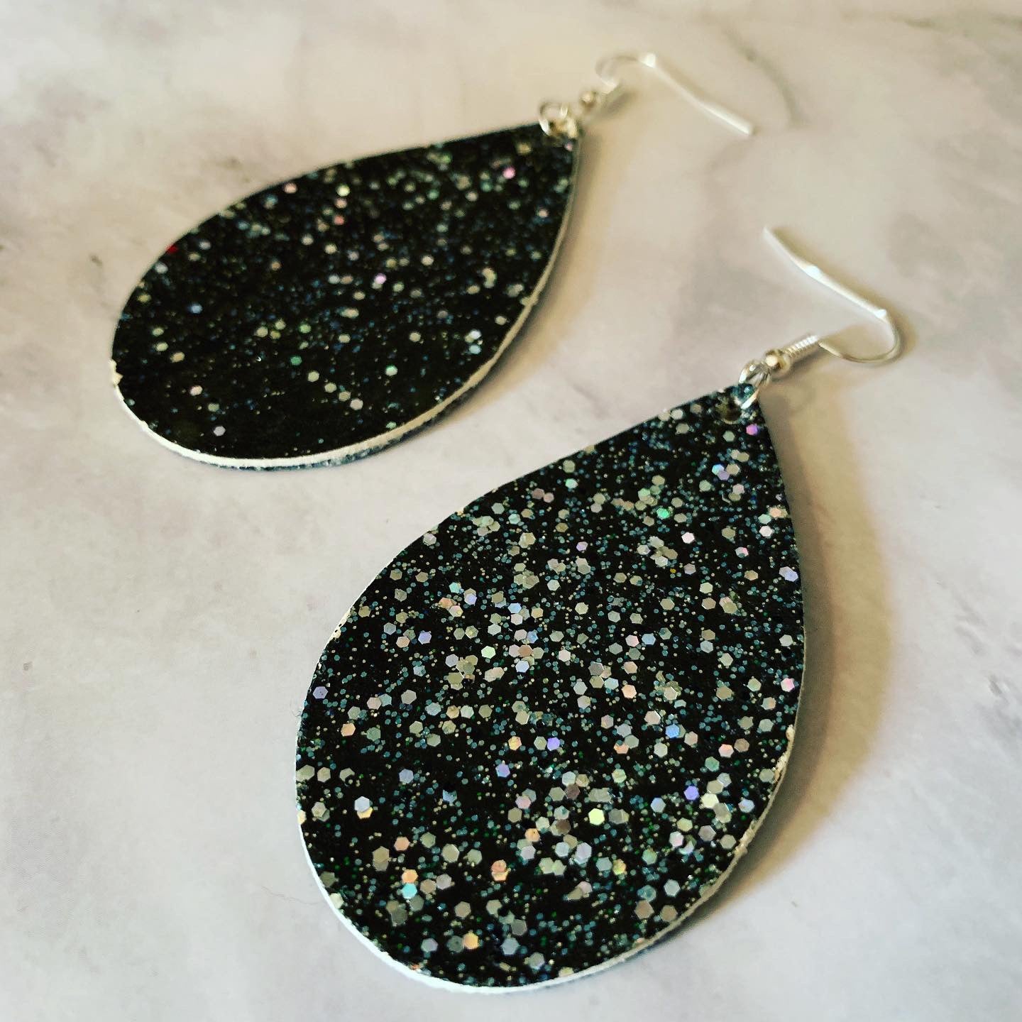 Hand-Painted Glitter Leather & Denim Drop Earrings