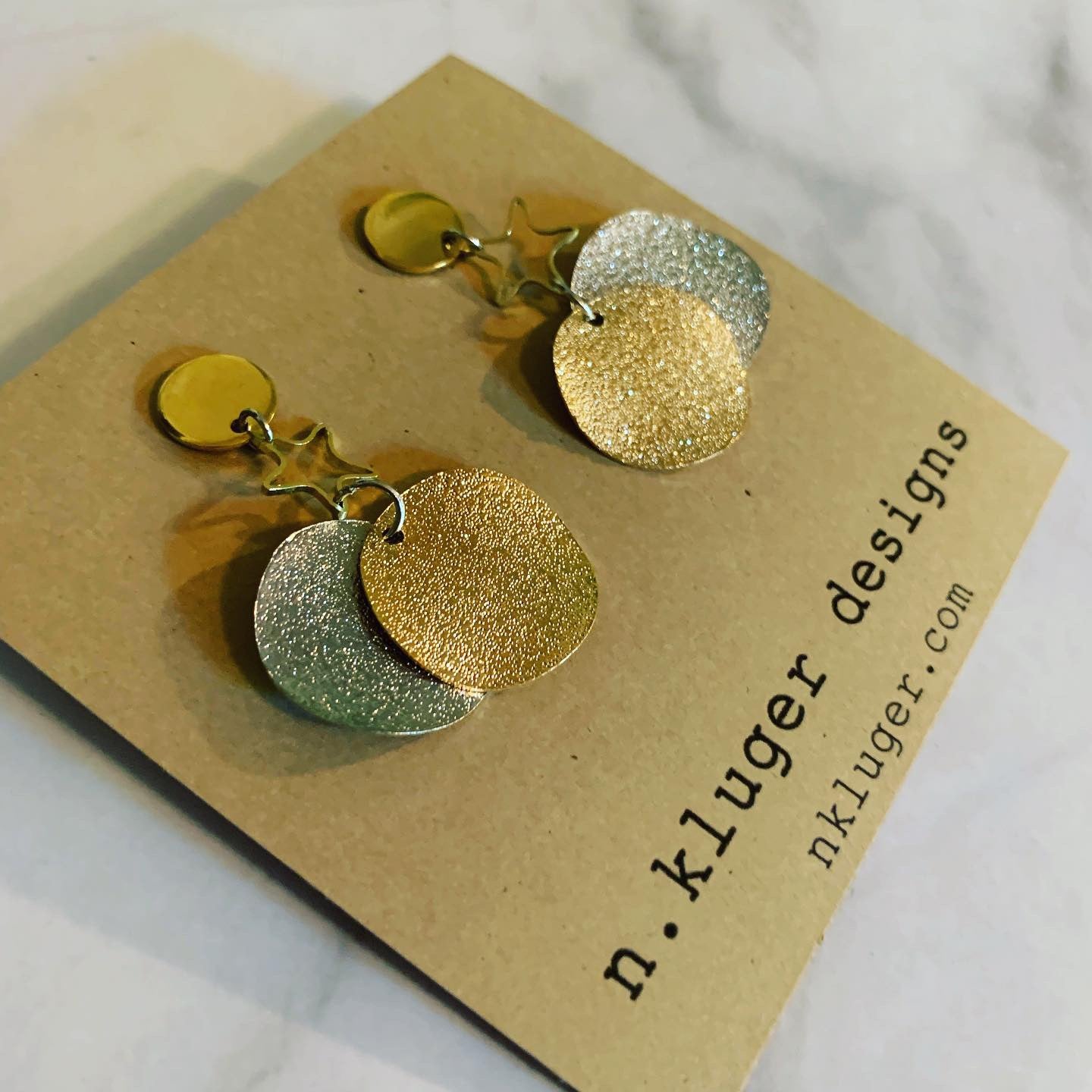 Silver & Gold Glitter Wave Disc & Star Earrings