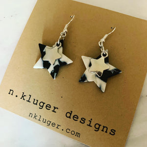 Black & White Double Stars Dangling Earrings