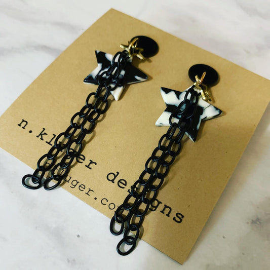 Black & White Stars on Stars Dangling Earrings