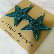 Green Blue Glitter Star Acrylic Dangling Earrings