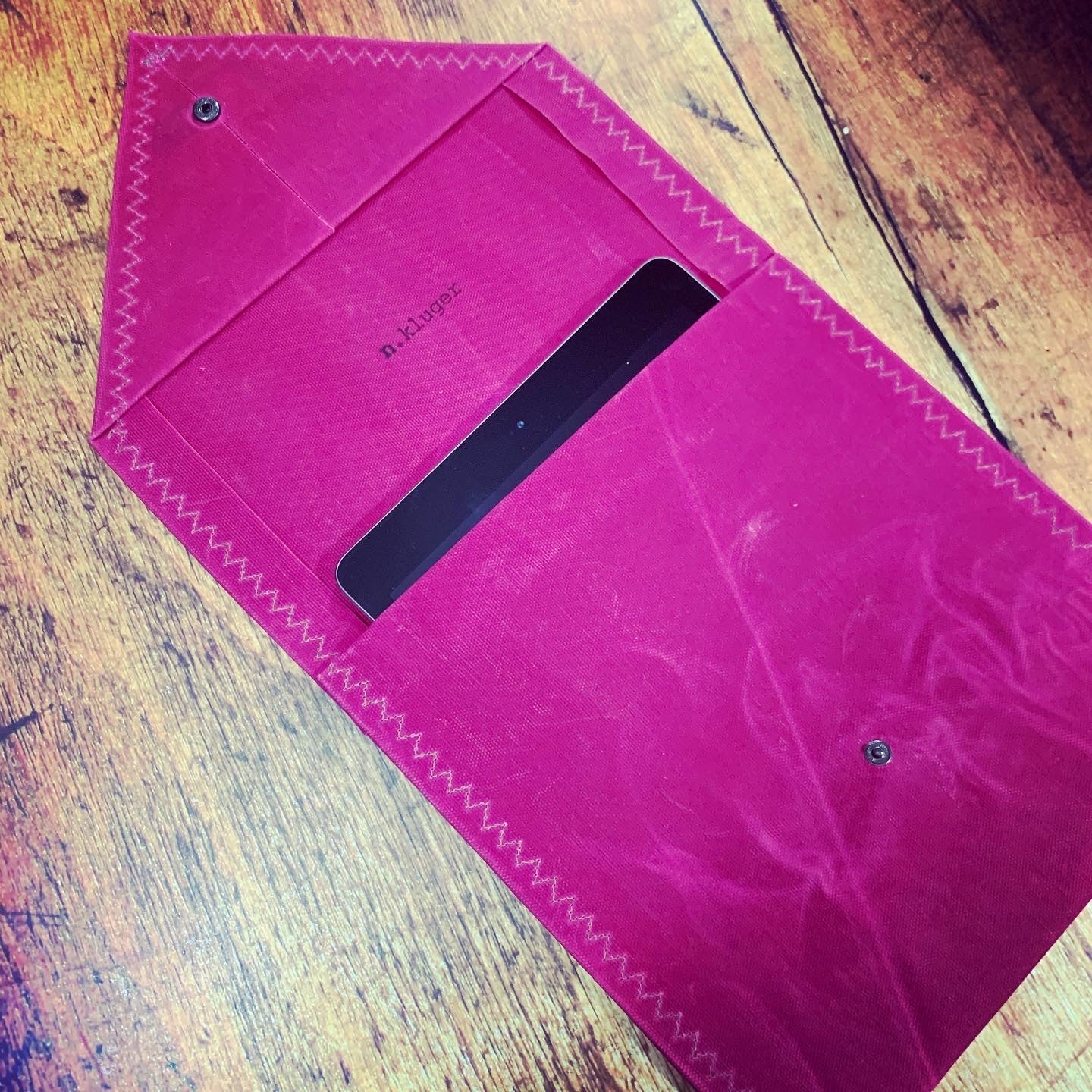 Waxed Canvas iPad Envelope Case/Clutch in Cerise Pink