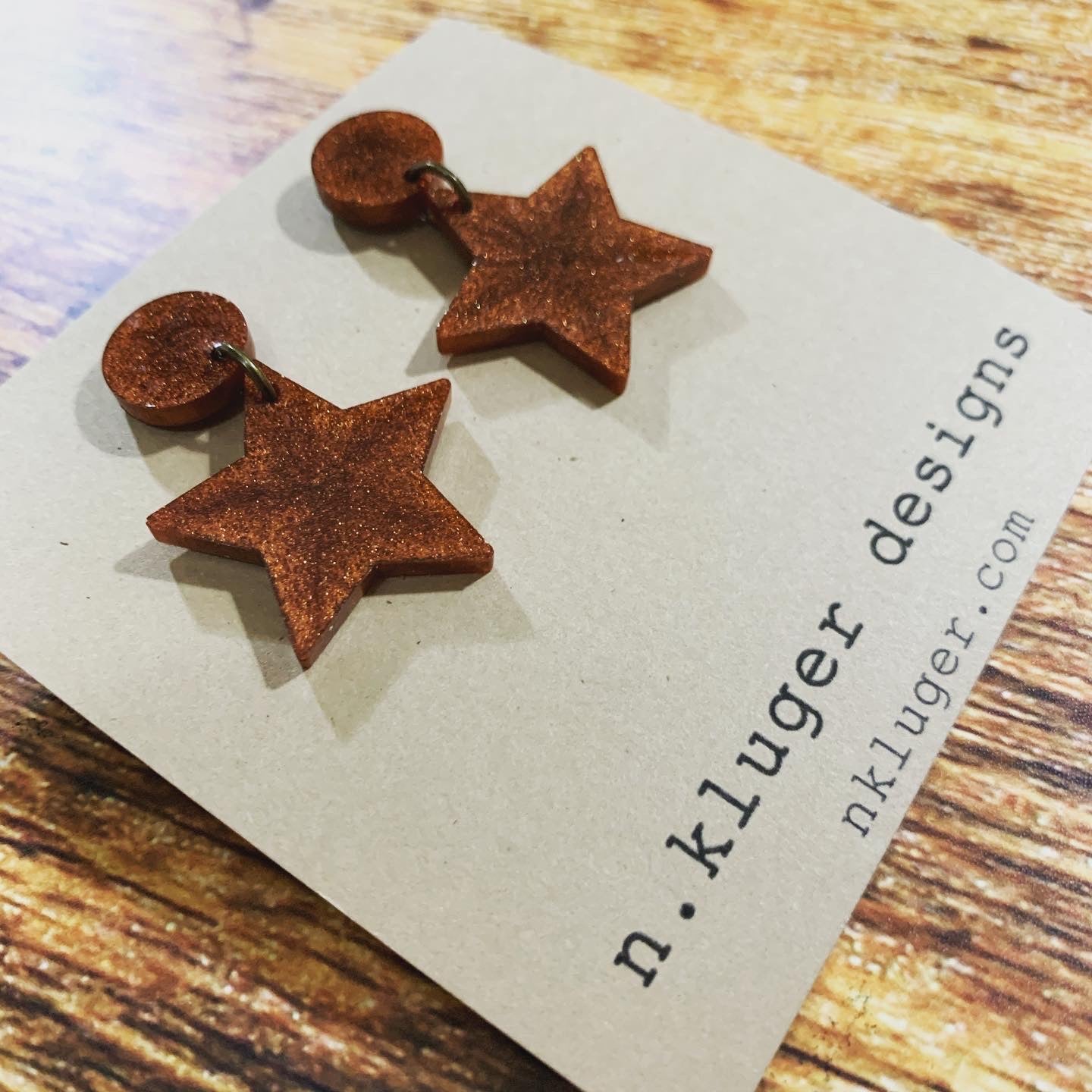 Shimmering Copper Star Resin Drop Earrings