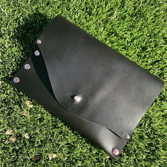 Black Leather Clutch with Copper Rivets