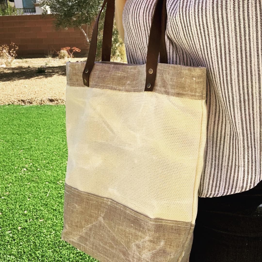 Natural Waxed Canvas & Linen Market Tote Bag