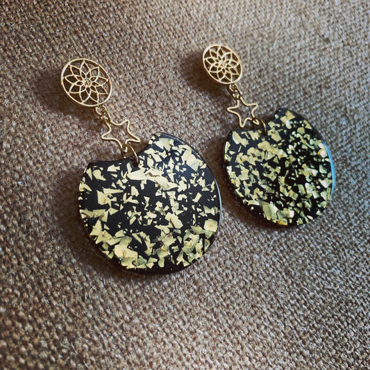 Gold Star Circle Cutout Acrylic Drop Earrings