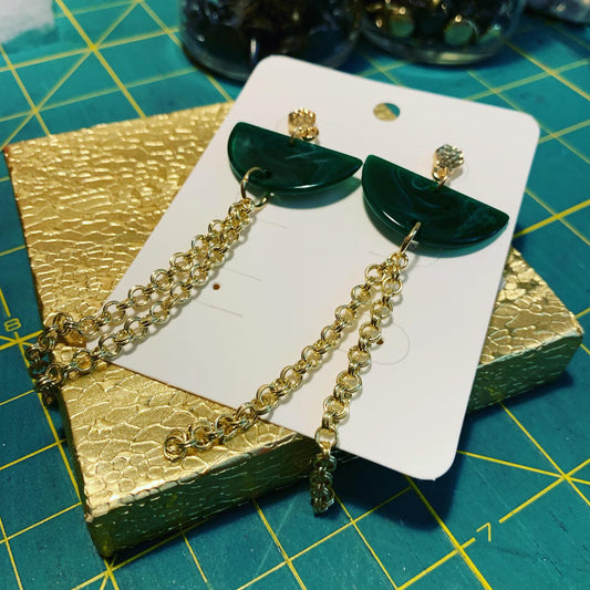 Marbled Green Half-Circle Acrylic Drop Earrings