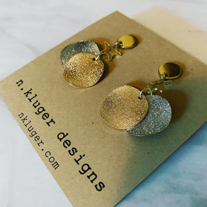 Silver & Gold Glitter Wave Disc & Star Earrings