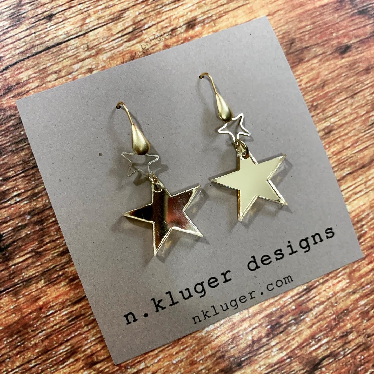 Mini Gold Mirrored Acrylic Double Star Drop Earrings