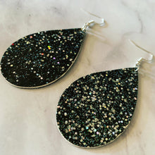 Hand-Painted Glitter Leather & Denim Drop Earrings