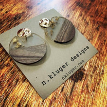 Gold Leaf & Wood Circle Cutout Acrylic Drop Earrings