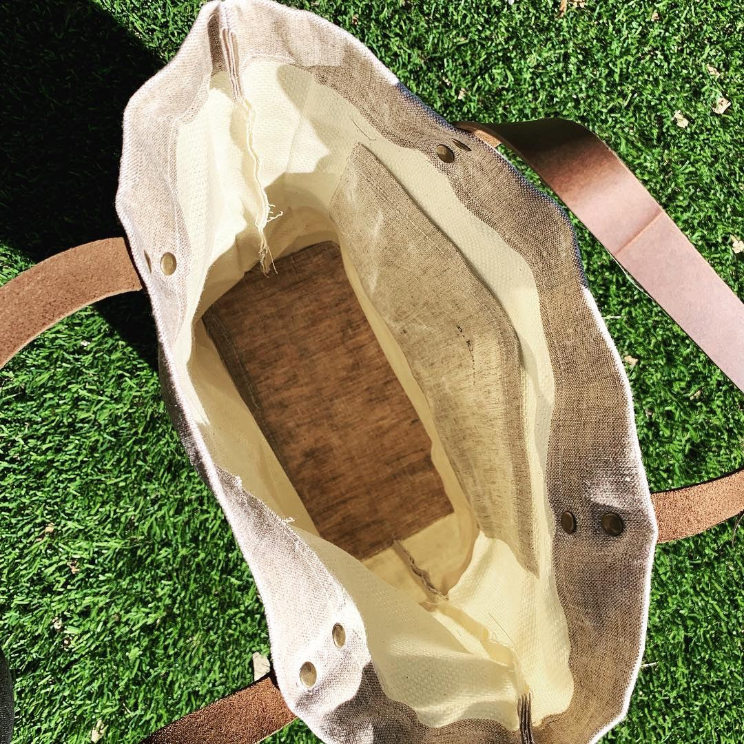 Natural Waxed Canvas & Linen Market Tote Bag