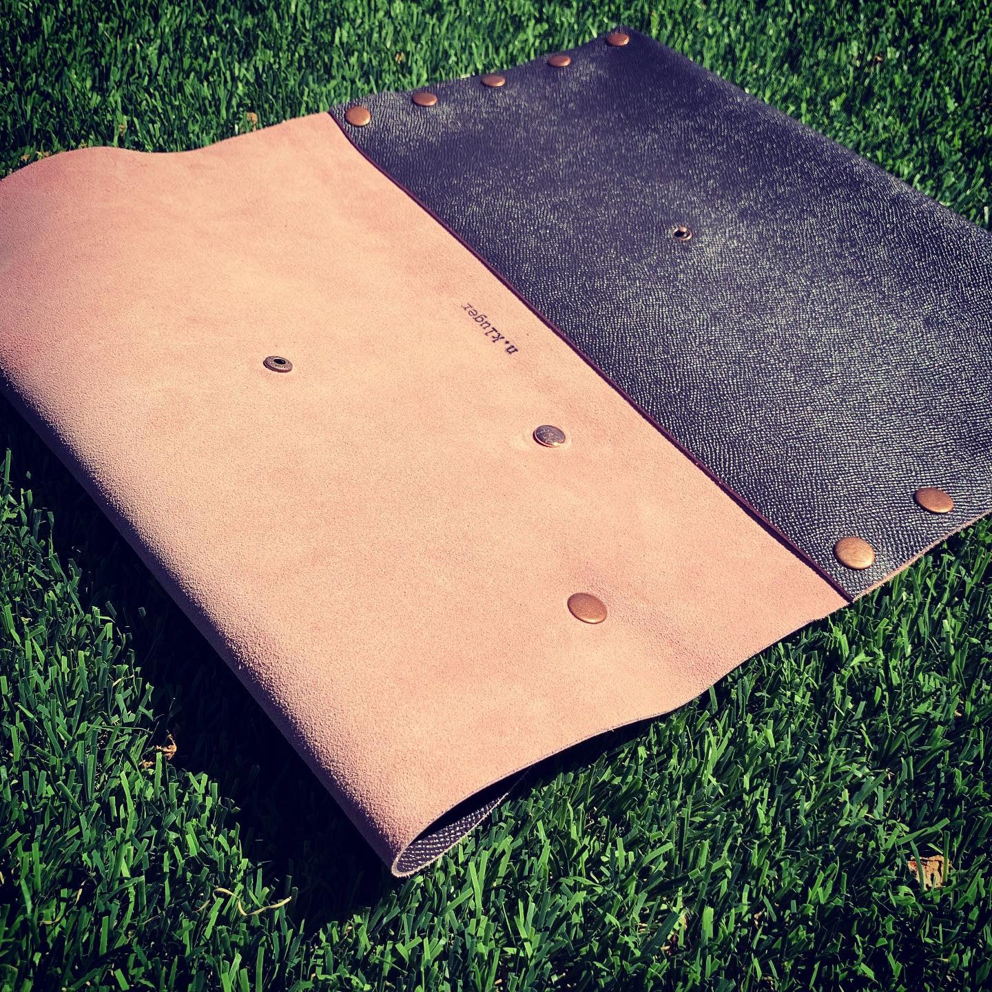 Brown Leather with Pink Suede Oversized Fan Clutch