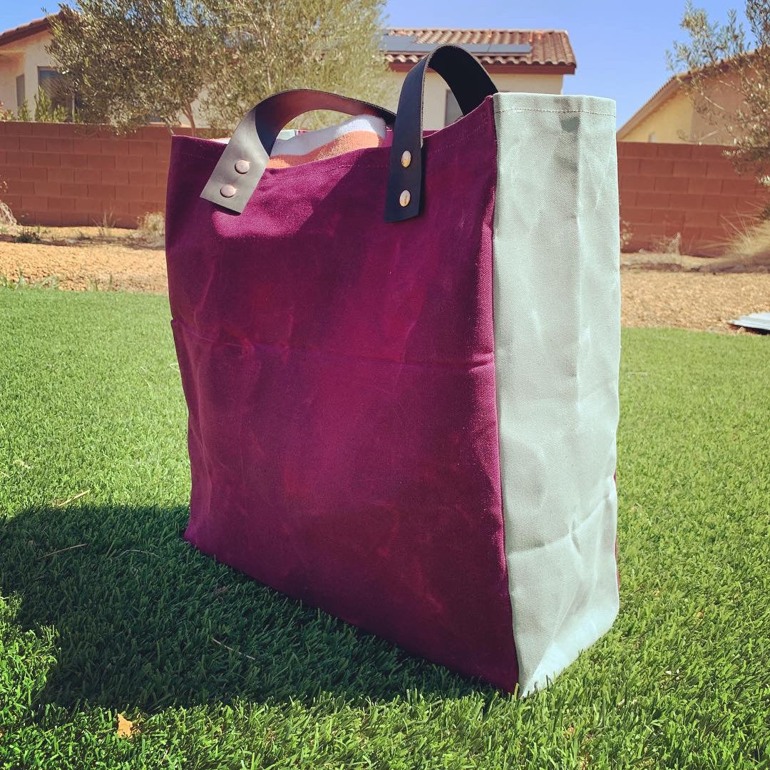 Oversized Waxed Canvas Color-Block Beach Bag / Tote Bag
