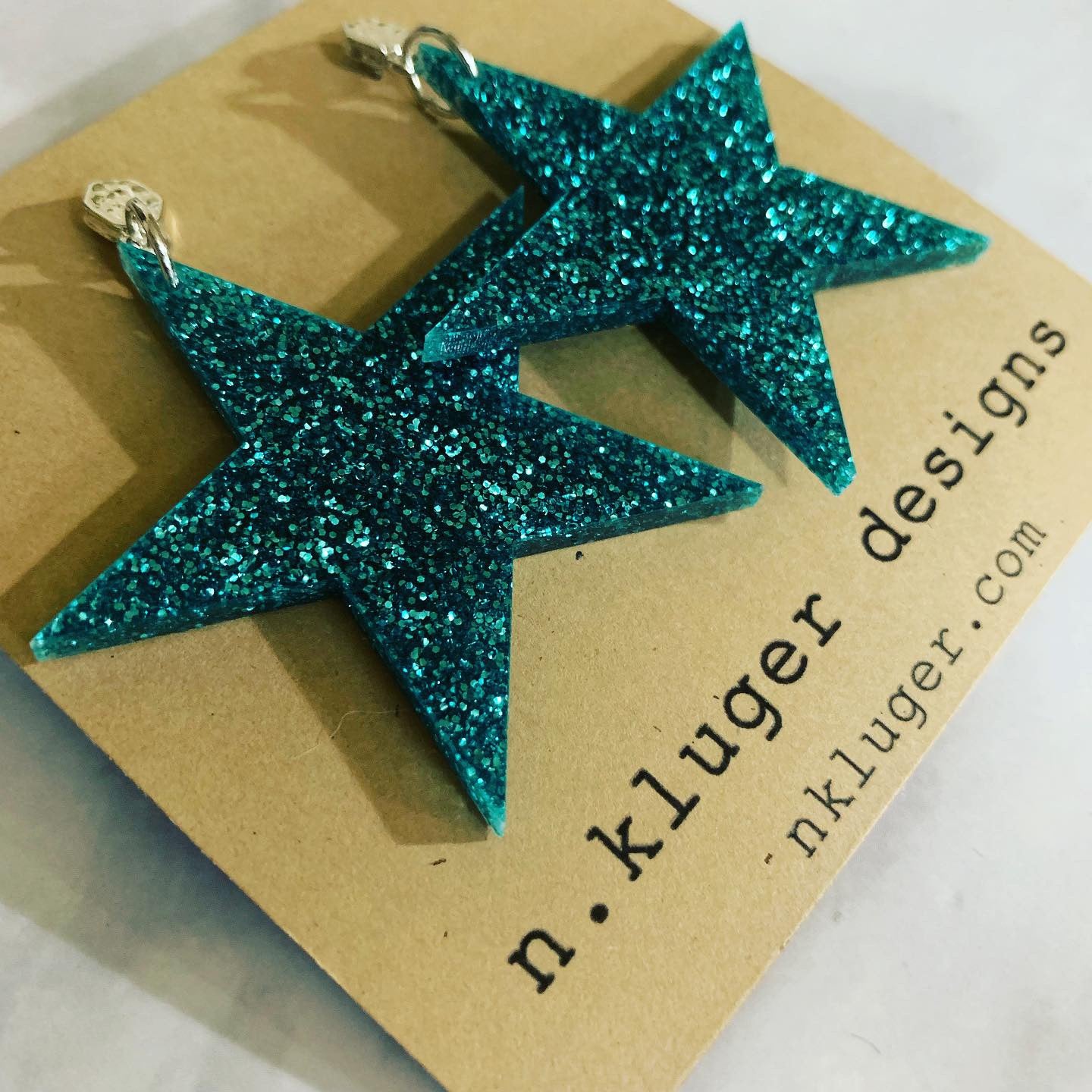 Green Blue Glitter Star Acrylic Dangling Earrings