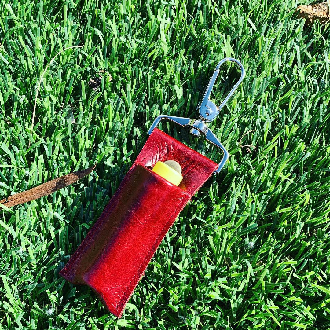 Handmade Genuine Red Leather Lip Balm Holder
