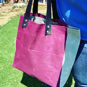 Oversized Waxed Canvas Color-Block Beach Bag / Tote Bag
