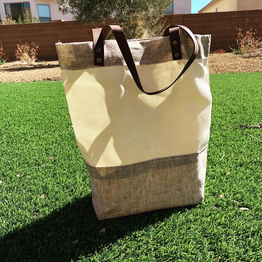Natural Waxed Canvas & Linen Market Tote Bag