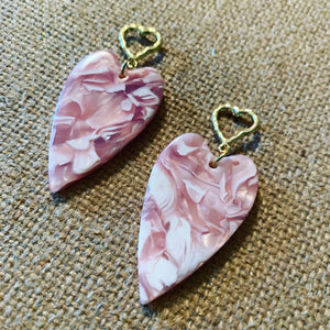 Pink Hearts on Hearts Acrylic Drop Earrings