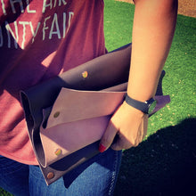 Brown Leather with Pink Suede Oversized Fan Clutch