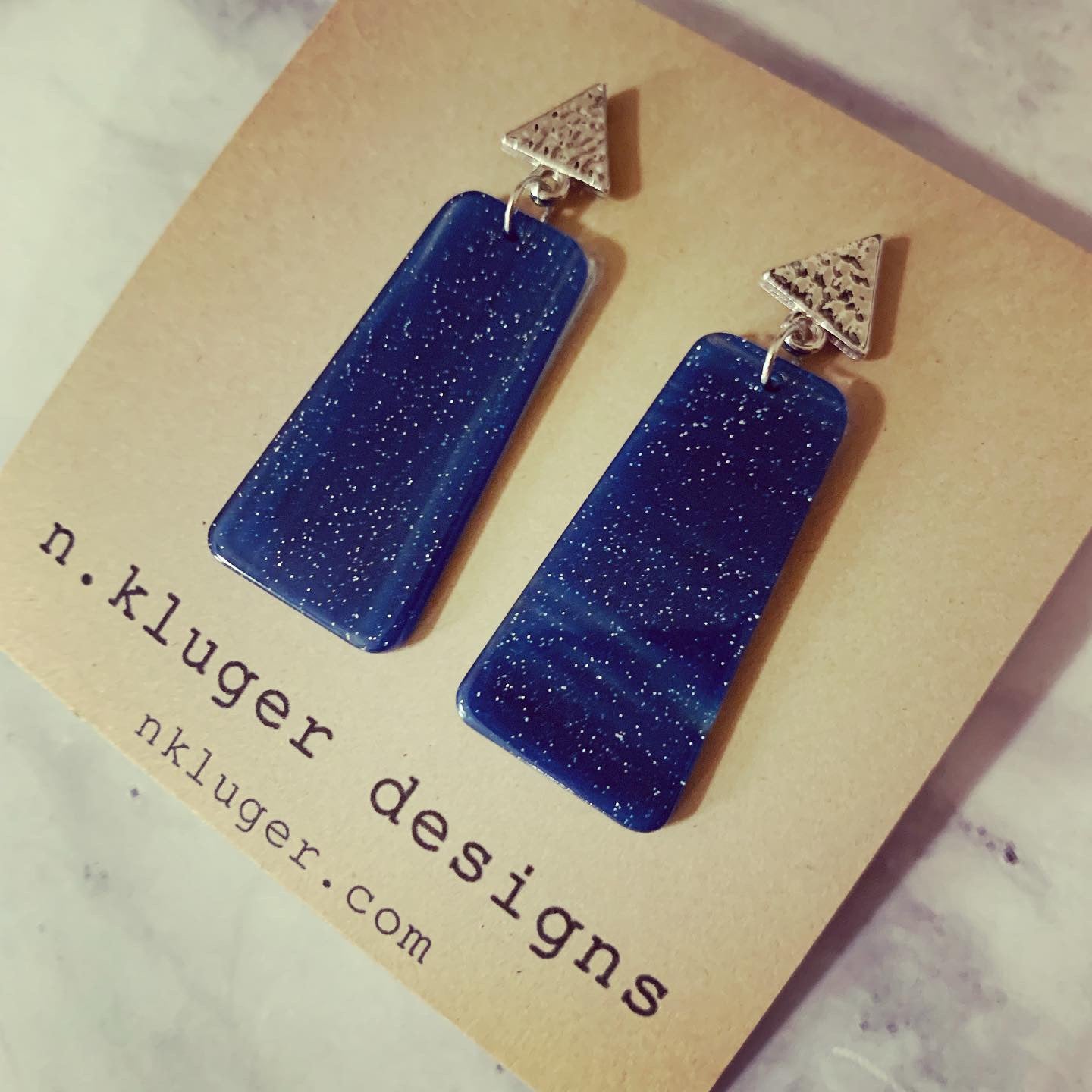 Glittery Midnight Blue Acrylic Dangle Earrings