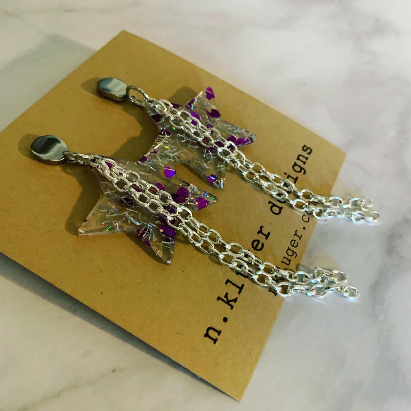 Purple Confetti Stars Acrylic Drop Earrings