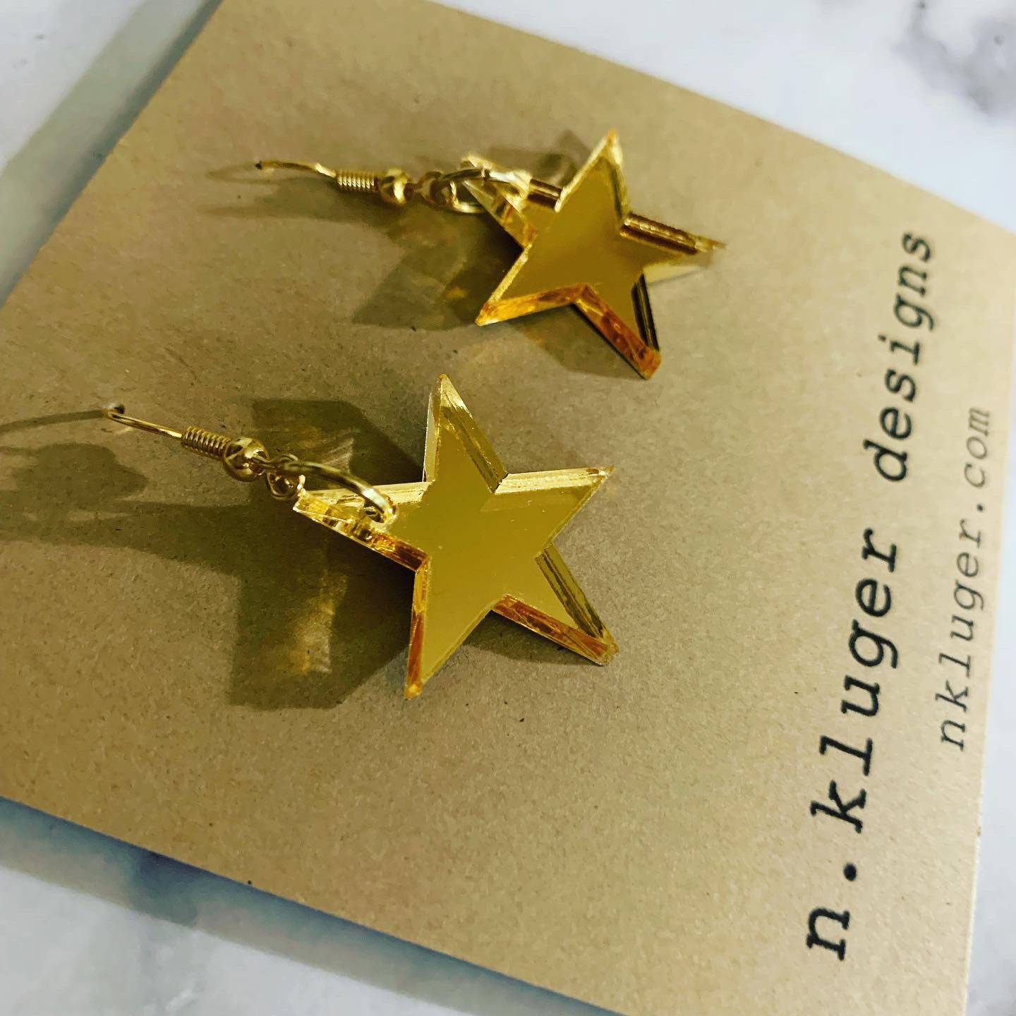 Mini Gold Mirrored Acrylic Star Drop Earrings