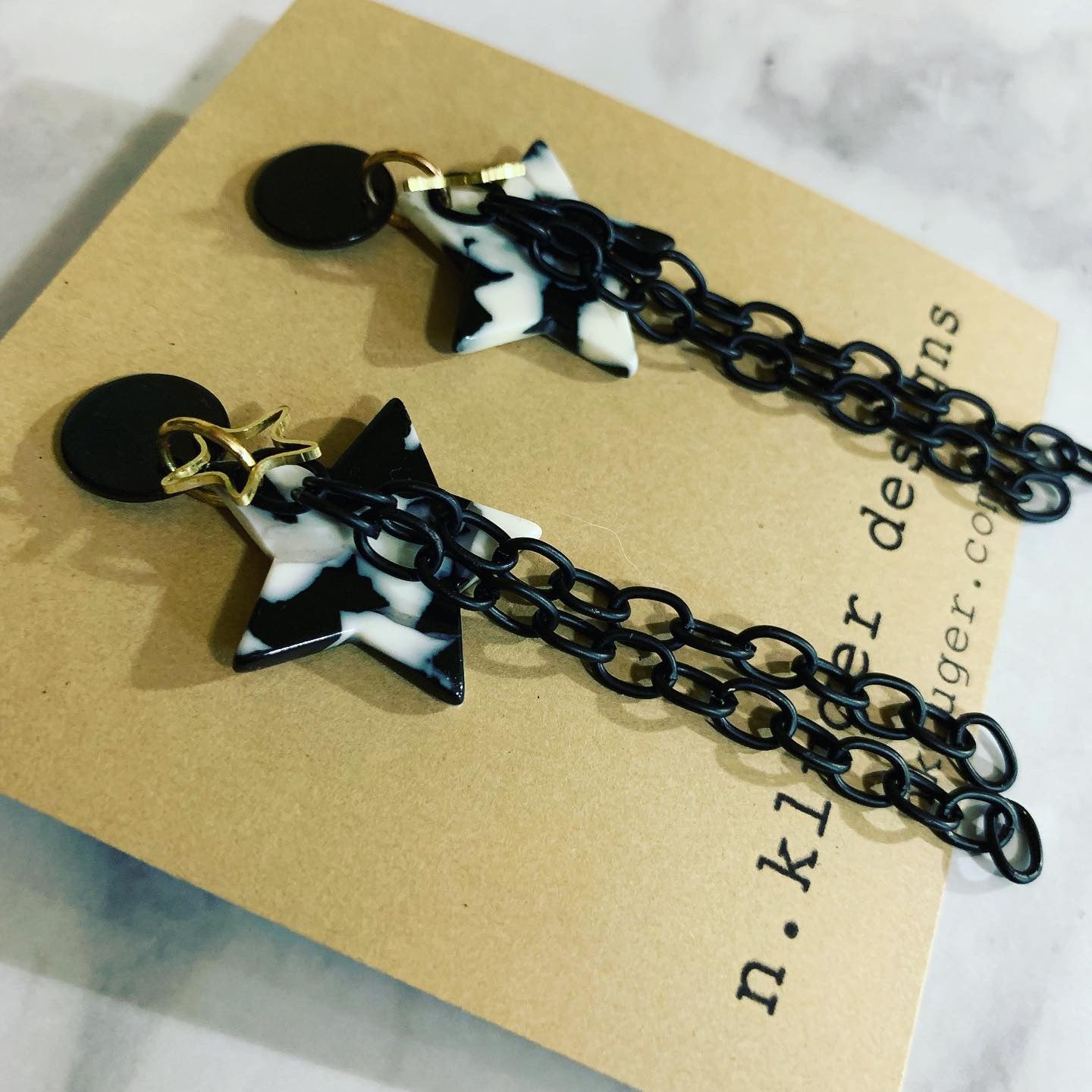 Black & White Stars on Stars Dangling Earrings