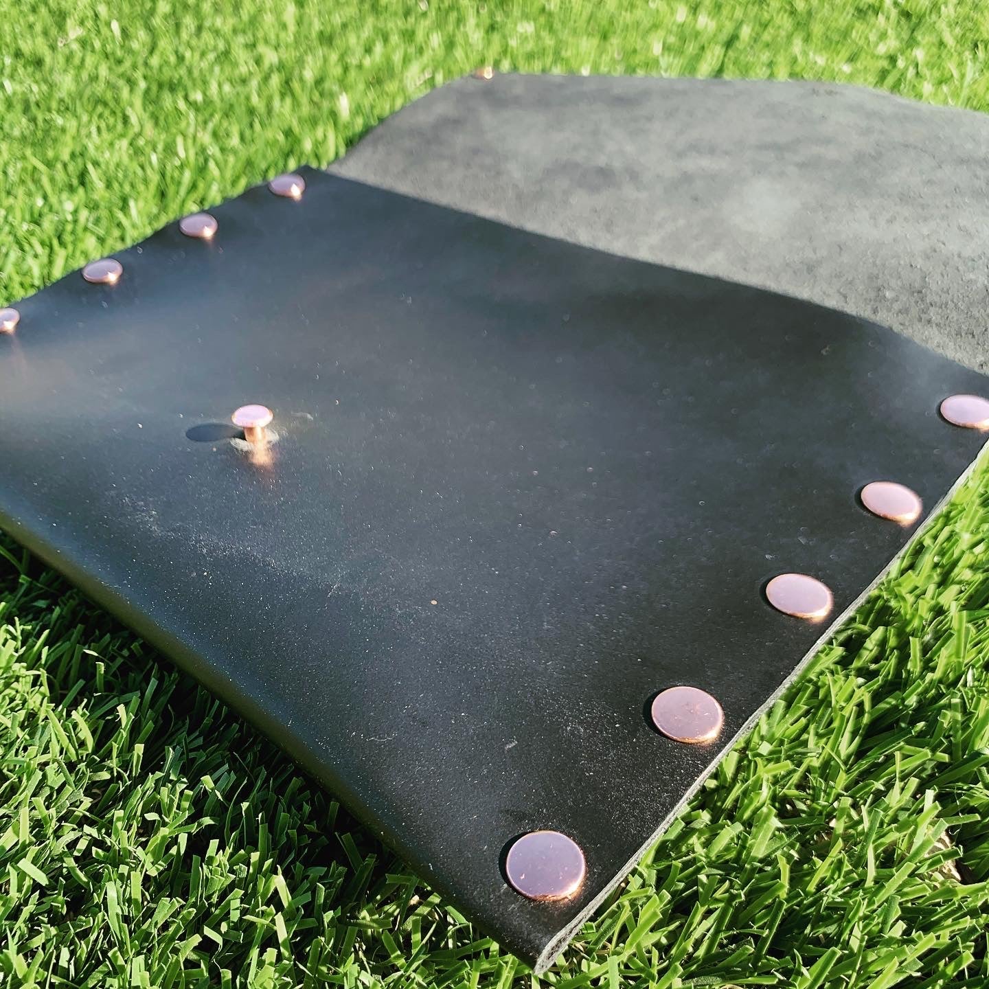 Black Leather Clutch with Copper Rivets
