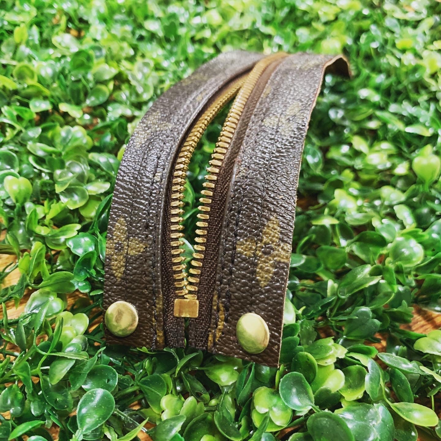 $33 Repurposed Louis Vuitton brown leather cuff. LV bracelet