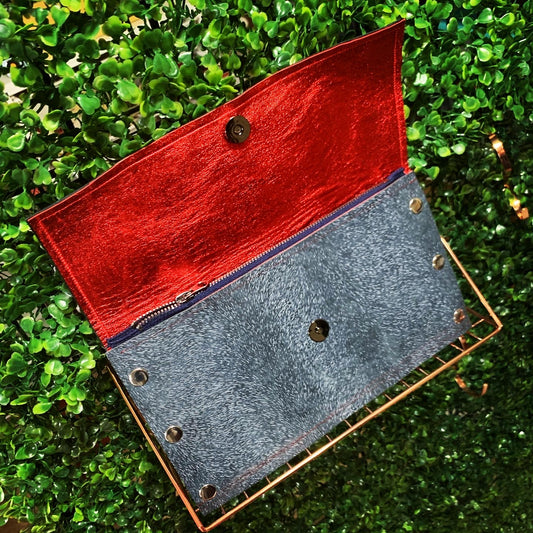 Handmade Navy Blue "Fur" Fully Lined Leather Clutch