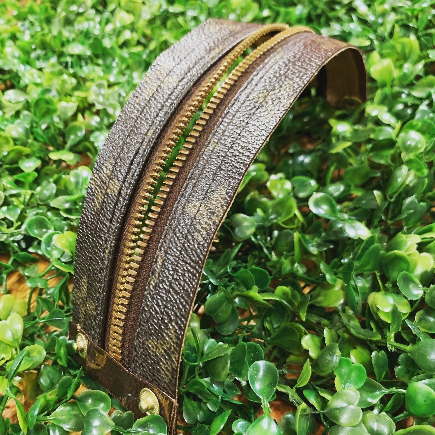 Repurposed Open Louis Vuitton Leather Zipper Bracelet