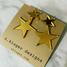 Gold Mirrored Double Star Acrylic Drop Earrings