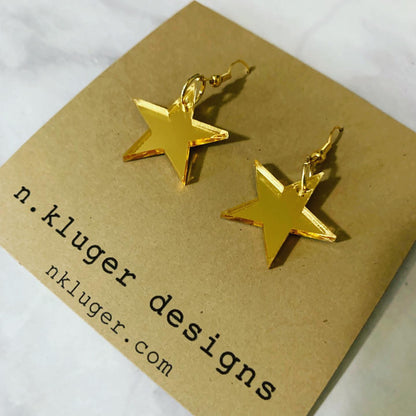 Mini Gold Mirrored Acrylic Star Drop Earrings