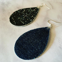 Hand-Painted Glitter Leather & Denim Drop Earrings