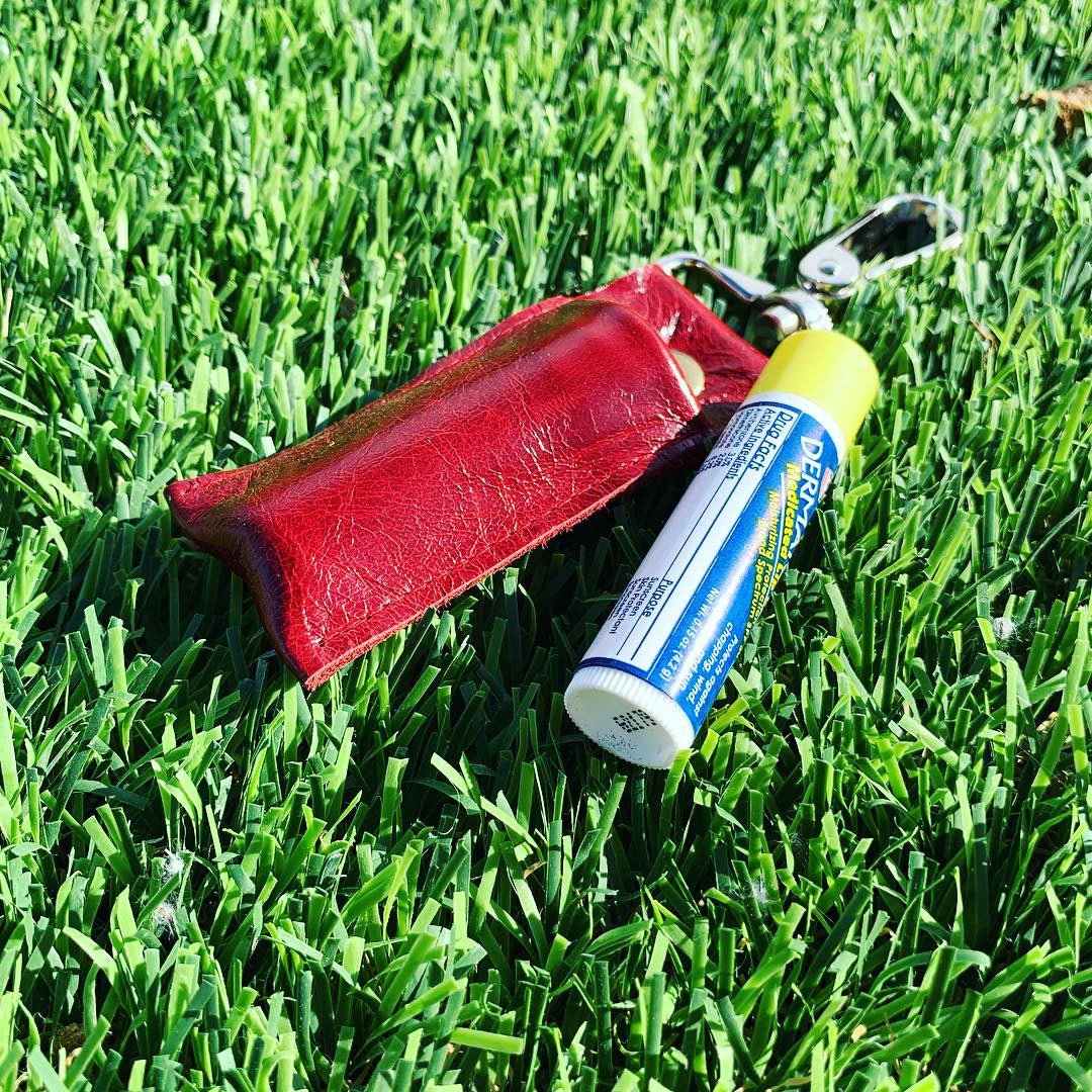 Handmade Genuine Red Leather Lip Balm Holder