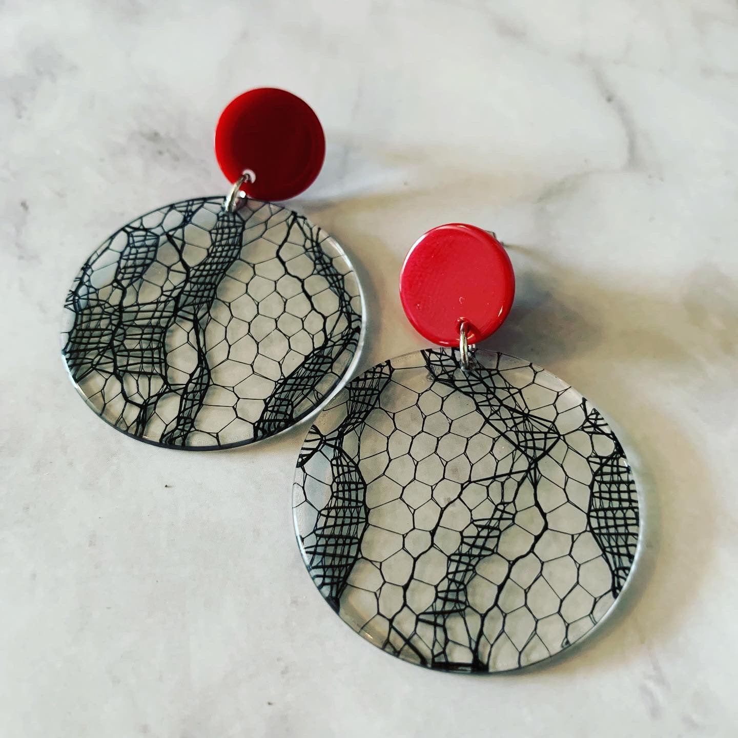 Sexy Black Lace Circle Acrylic Drop Earrings