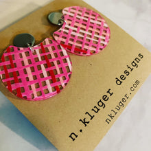 Pink Basketweave Circle Cutout Acrylic Drop Earrings