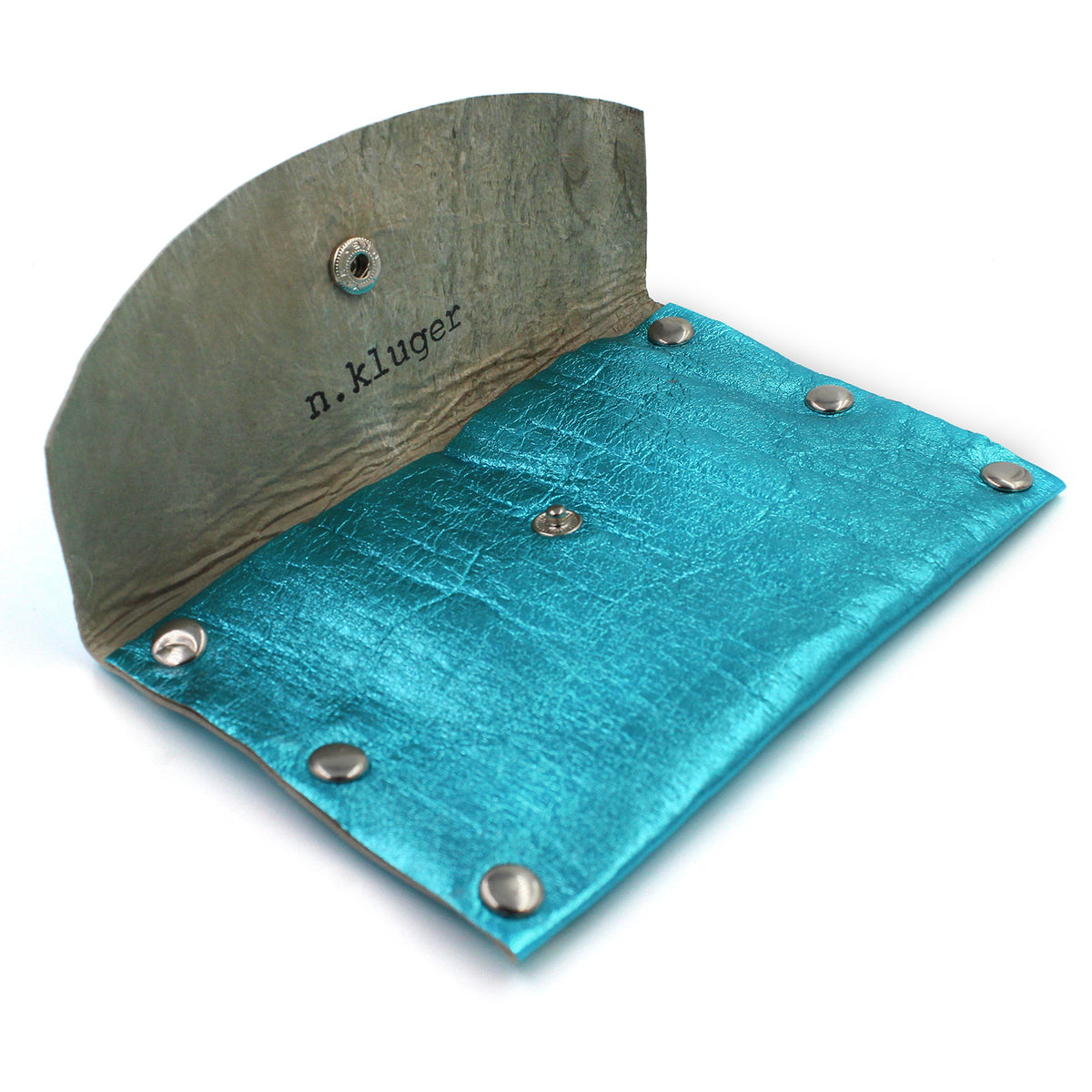 Aqua Foil Leather Card Case / Mini Wallet - N.Kluger Designs Card Case