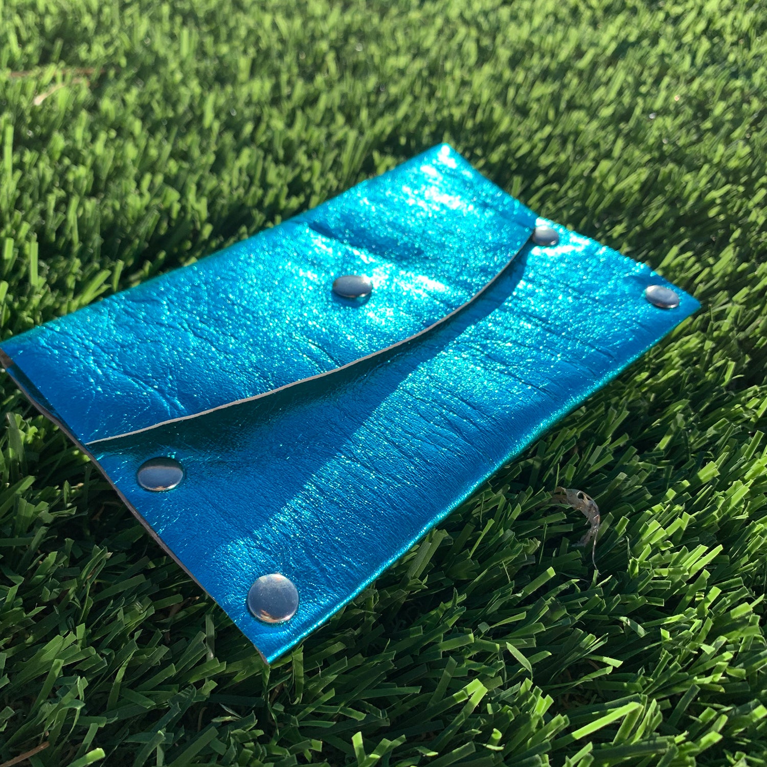 Aqua Foil Leather Card Case / Mini Wallet